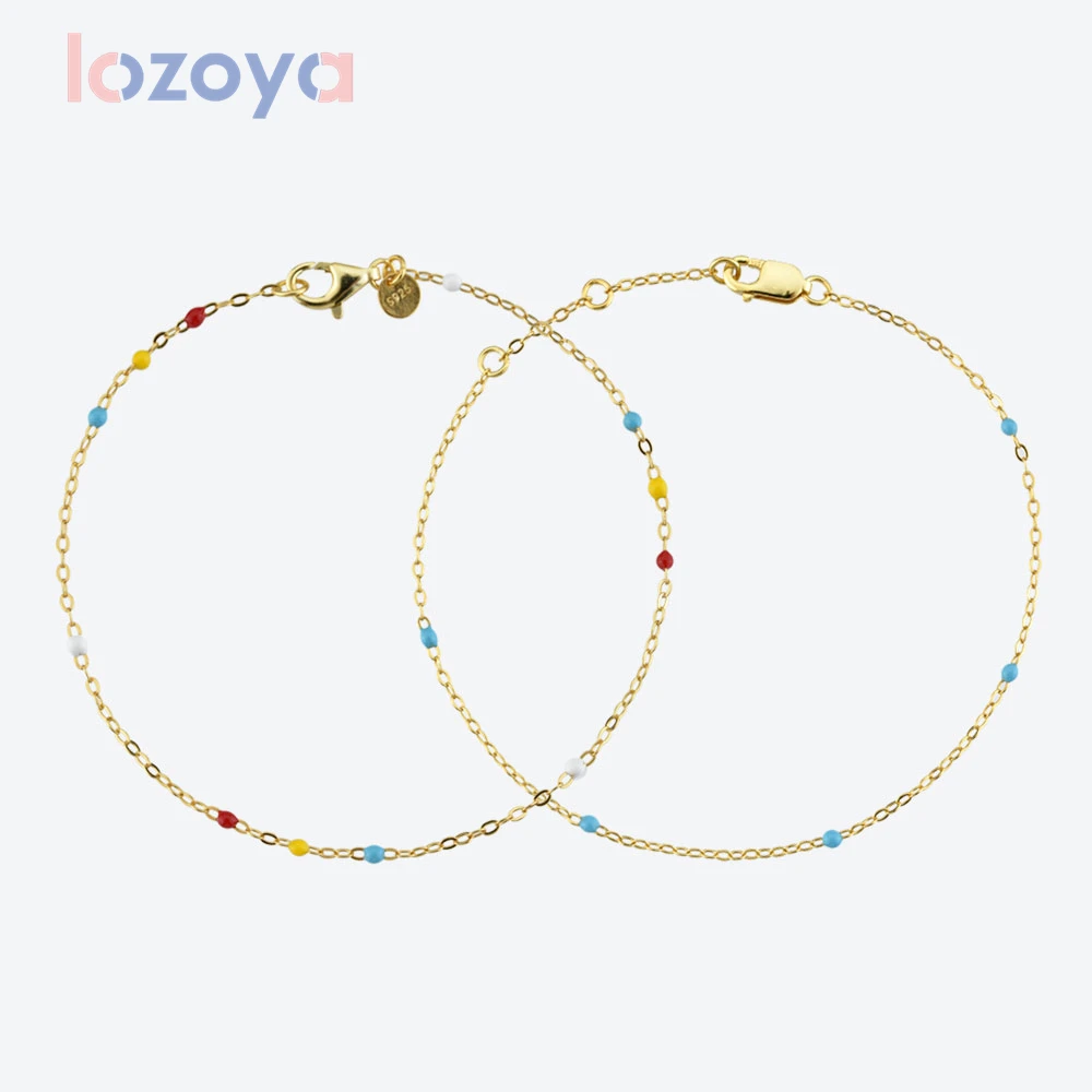 

Lozoya 100%925 Sterling Silver Bracelet For Women Zircon Colorful Beads Chain Hand Chain Charm CZ Luxury Wedding Fine Jewelry