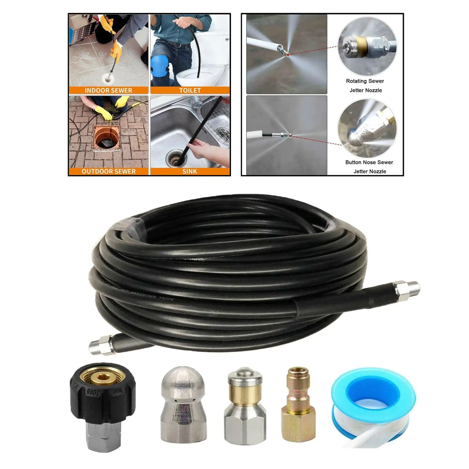 

Sewer Kit Pressure Washer 5800 Psi Drainage Wash Hose, 15m Hose, 1/4 Inch