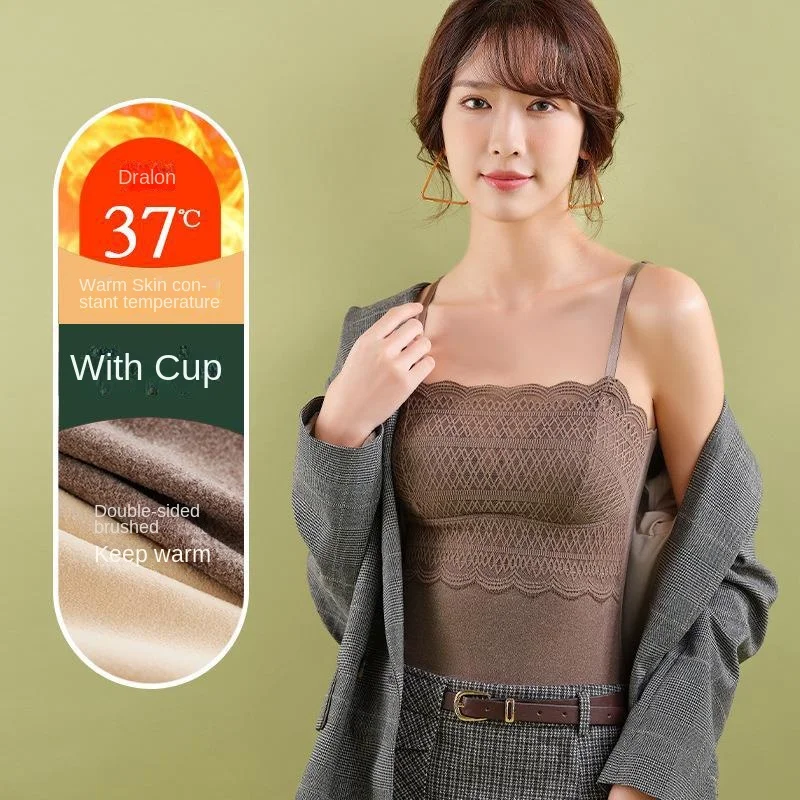 Thermal Underwear for Women Fleece Lined Tops Cami Tank Top Vest Camisoles Sexy Winter Thermal Shirt Thermo Undershirt with Bra