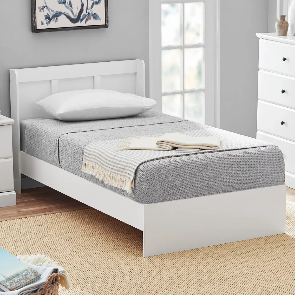 

Sauder Parklane Platform Twin Bed with Headboard, Soft White Finish (Mattresses Not Included) beds bedroom set furniture