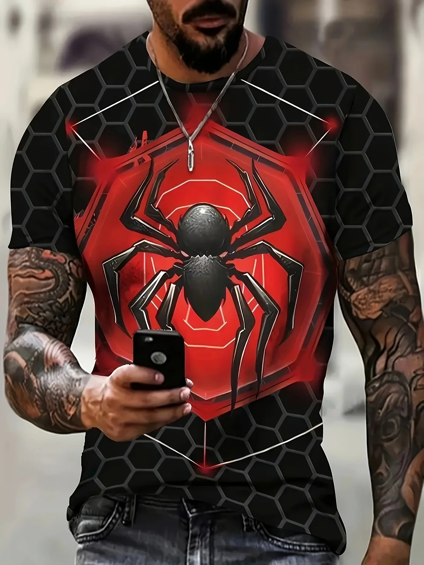 Летняя мужская футболка с рисунком паука-Повседневная рубашка коротким рукавом