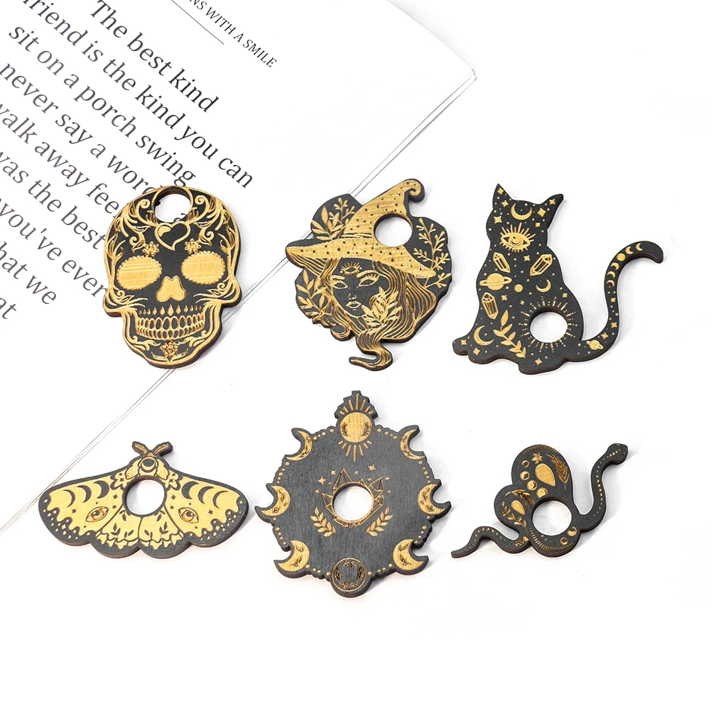 

6pcs/set Animal Wooden Plate Crystal Stone Base Divination Pendulum Board Energy Healing Meditation Metaphysical Altar Wicca Pad