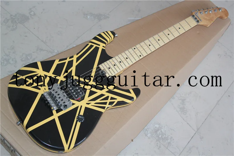 

Специальная пользовательская Эдвард Ван Хален 5150 черная белая полоса желтая электрическая гитара Floyd Rose Tremolo мост ST Headstock