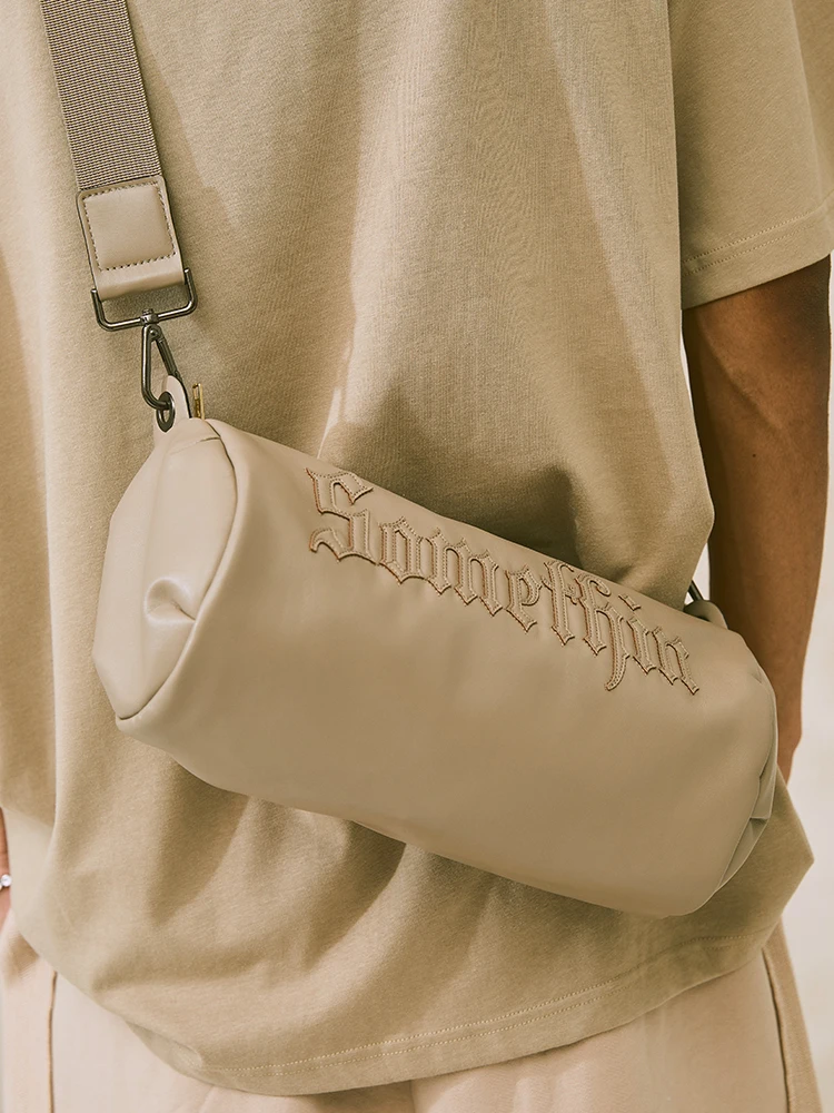 CHIGGALAB 22SS Gothic Letter Patch Embroidered PU Leather American Casual Solid Color Diagonal Bucket Bag Street Trend