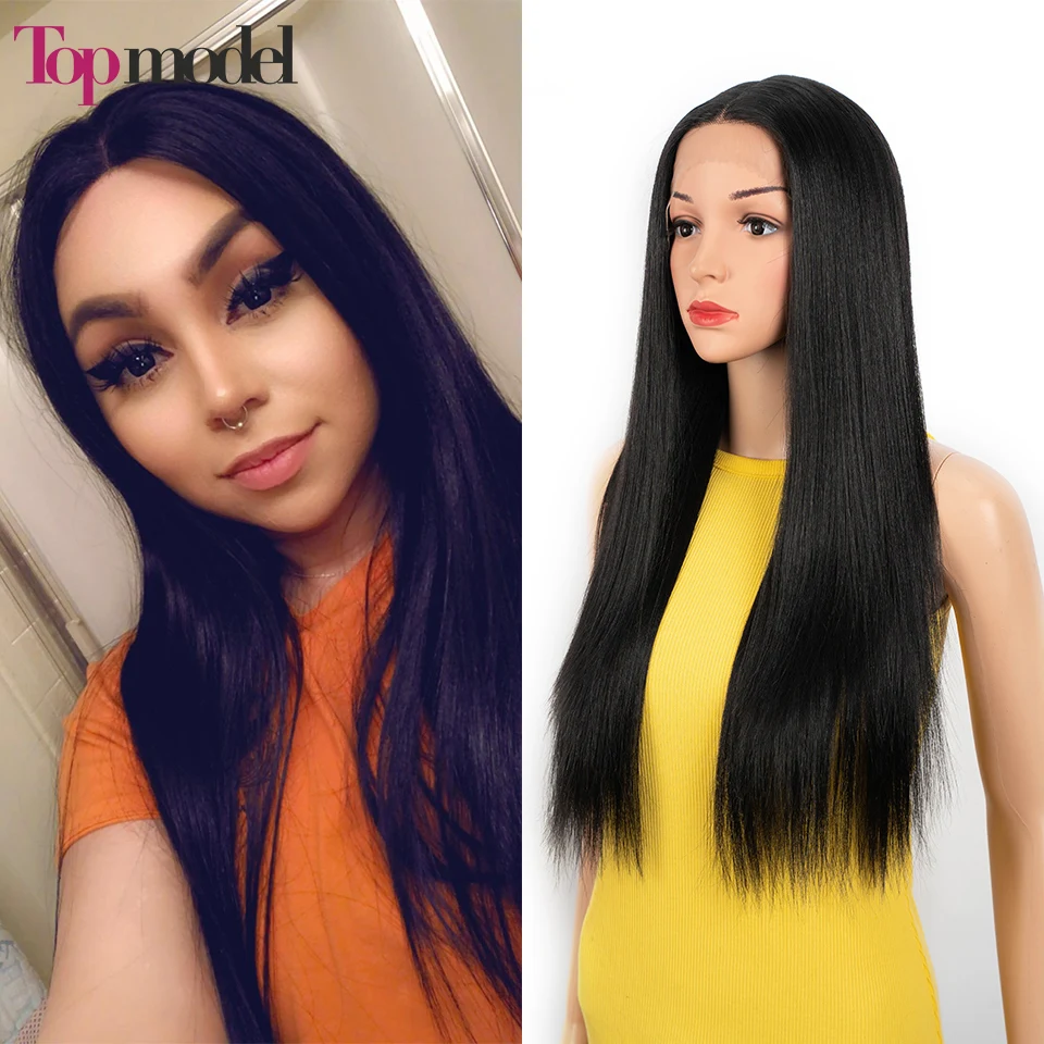 TOP MODEL Long Straight Lace Front Wigs For Black Women Ombre Pink Blonde Red Synthetic Wigs Cosplay Heat Resistant Female Wig