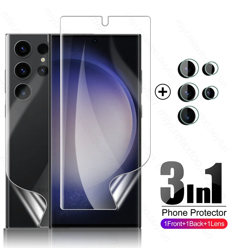 

3-в-1 Защитное стекло для камеры, передняя и задняя Гидрогелевая пленка для Samsung Galaxy S23 Ultra Plus, защита экрана, не стекло S 23 Ultra S23Ultra S23 +