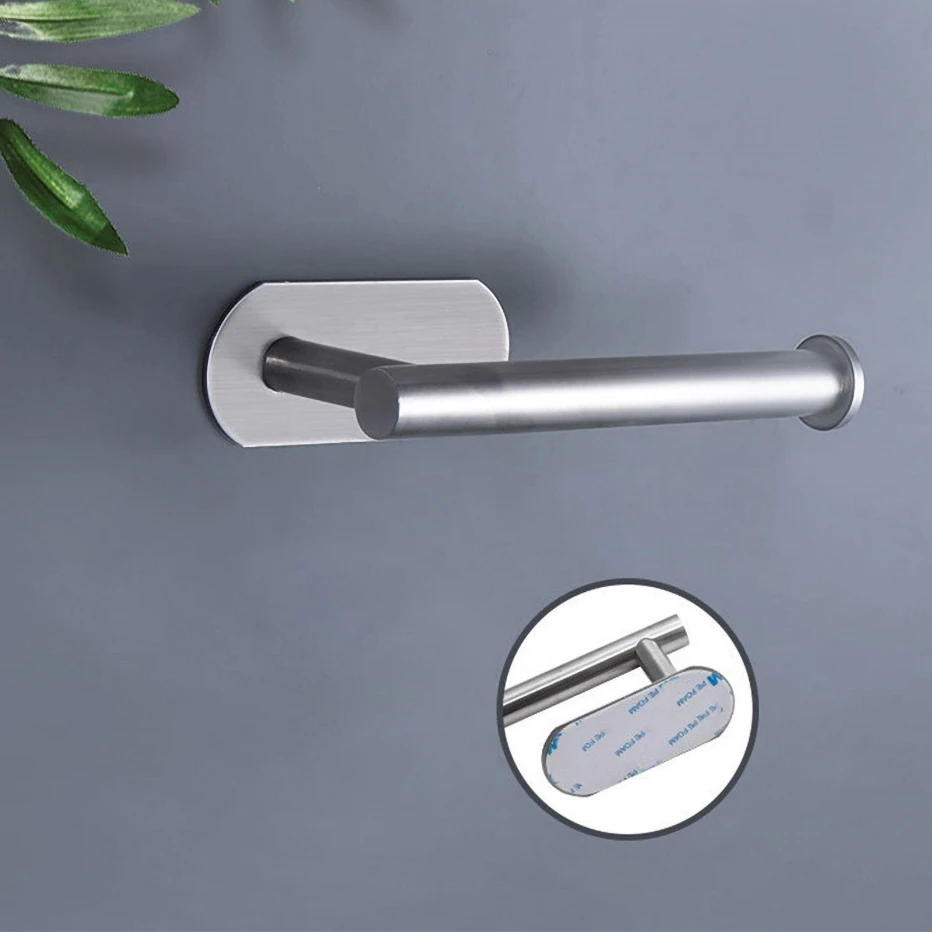 

Self-Adhesive Stainless Steel Toilet Roll Paper Holder Organizers Kichen Bathroom Punch-Free Paper Towel Holder Black Wall Mount