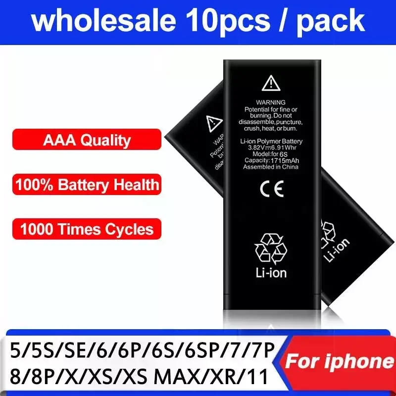 10pcs AAA Battery For iPhone 6S 6 7 8 Plus 5S 5 SE 7Plus 4S X XR Replacement Bateria For Apple 5G 6G 7G 8G 11 12 13 Mini Pro Max