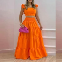 2pcs dress sets for women sleeveless spaghetti strap tops long skirt 2022 summer solid casual sweet dress suits new fashion hot