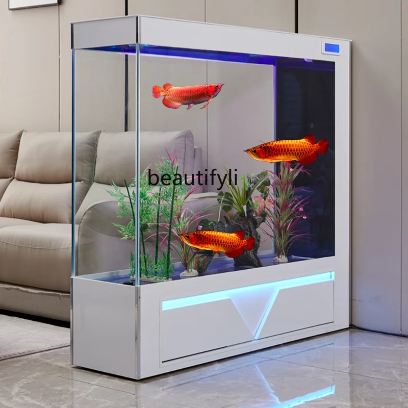 

Аквариум для гостиной супер белая стеклянная большая умная фотография Роскошный домашний пол аквариум боковой фильтр меняет воду
