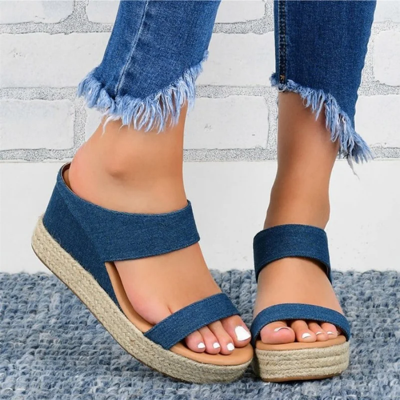 

Women's PU Solid Color Snake Print Canvas Pull-on Open-toed Wedges Comfortable Classic Fashion Casual All-match Sandals