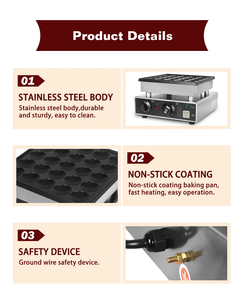 GZZT 50 отверстий Φ Maker1600W 50-300 °C 0-5 мин таймер антипригарная машина для уличной