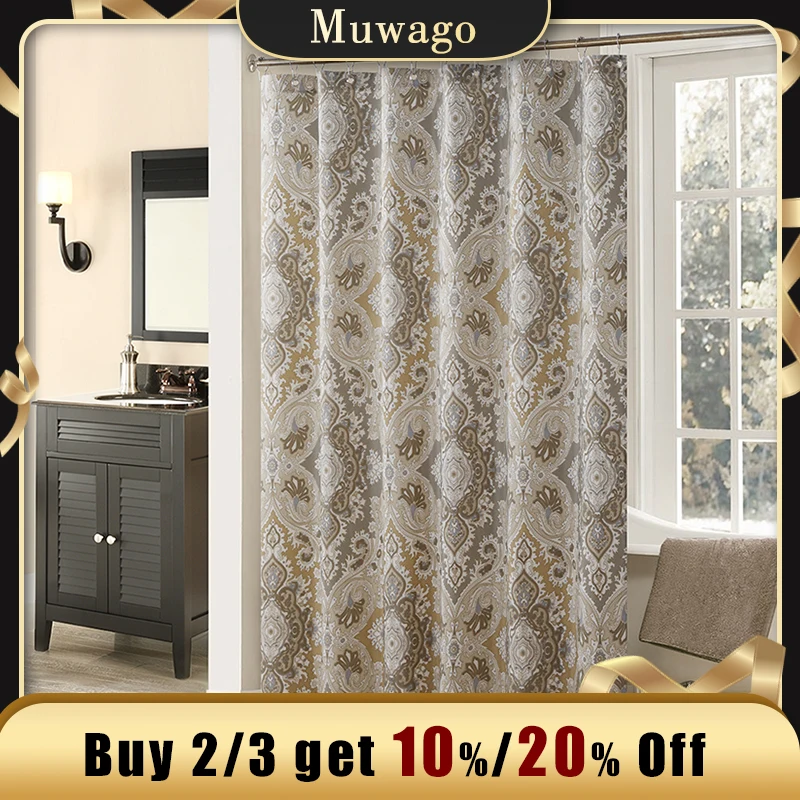 

Muwago Khaki Classic Polyester Waterproof Fabric Printed Black Out Stain Resistant Mildew-Proofing Shower Curtain For Barthroom