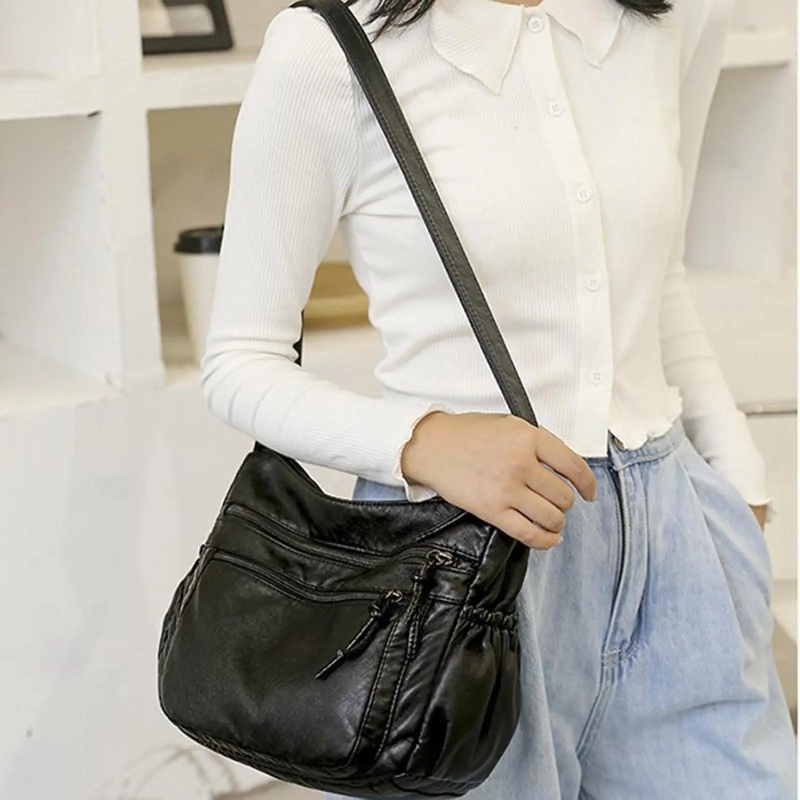 Chic PU Leather Crossbody Bag Shoulder Bag Ladies Waterproof Business Work Casual Totes Purse Adjustable Strap