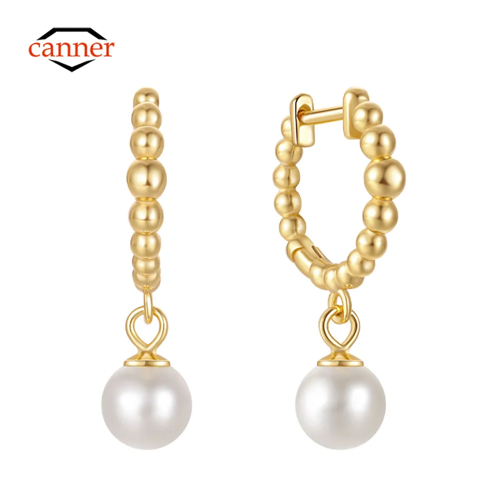 

CANNER Ball Pearl 925 Sterling Silver Earring For Women Drop Earrings Luxury Fine Jewelry Wedding Party 18K Gold Aros
