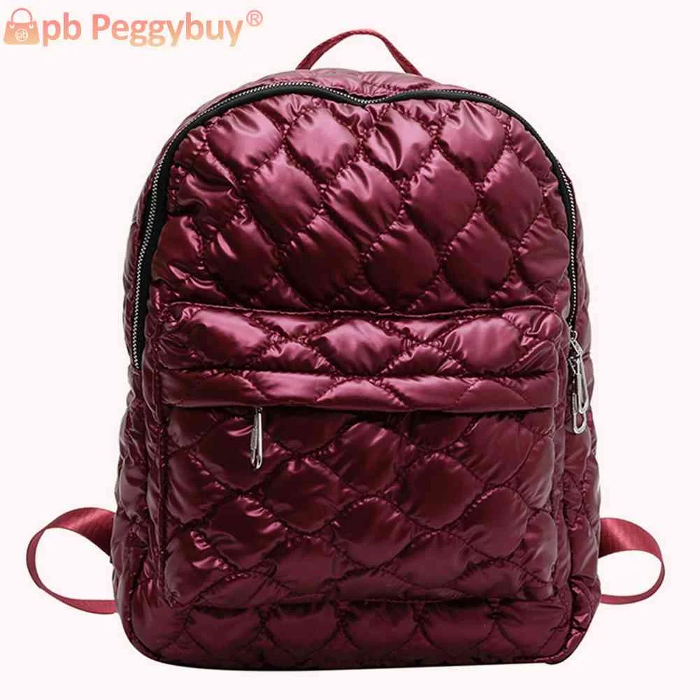 

Модный школьный рюкзак, стеганый нейлоновый рюкзак для колледжа, большой однотонный рюкзак с узором для путешествий, женский рюкзак для дев...