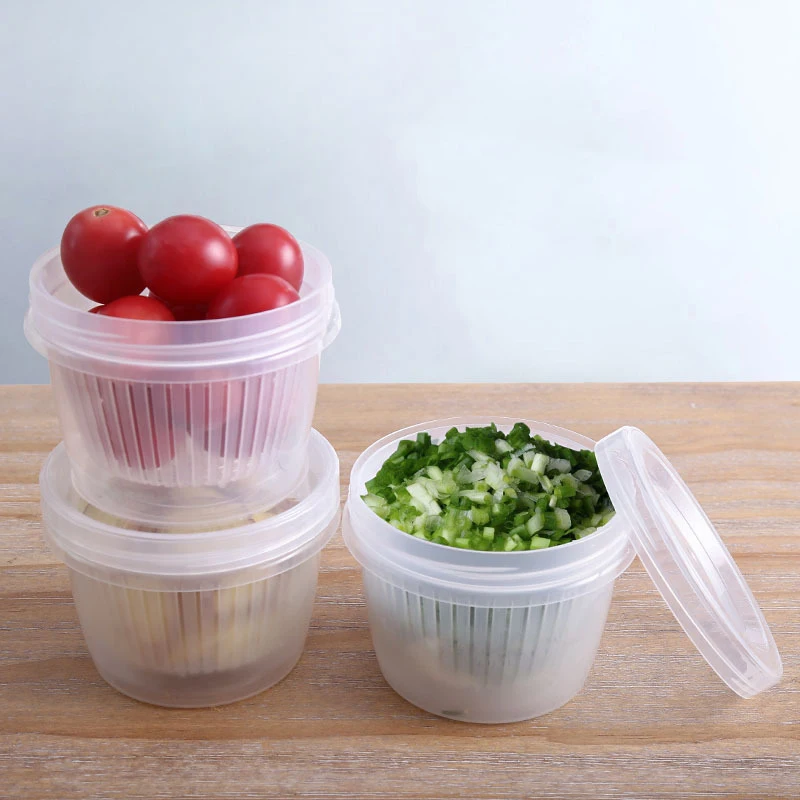 

Green Onion Crisper Utensils for Kitchen Ginger Garlic Storage Box Plastic Container Refrigerator Fruit Drain Seal Organizer Box