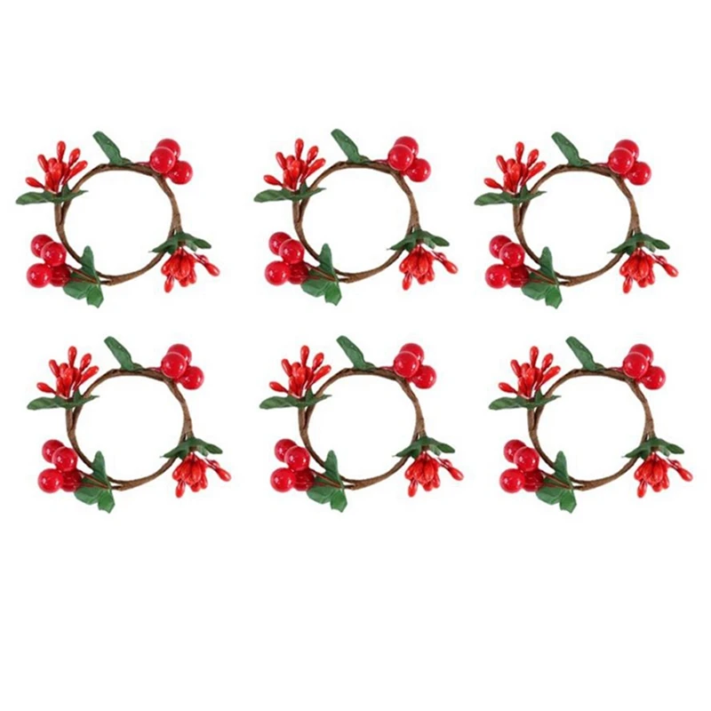 

6 Pcs Red Berry Holder Napkin Ring,Table Plate Napkin Ring,Napkin Buckle Holder,DIY Red Berry Napkin Holder for Party