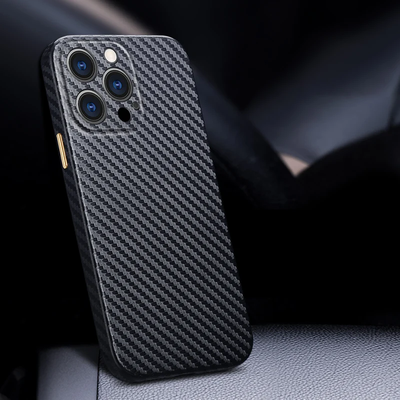 R-just Half-wrapped Carbon Fiber Phone Case For Iphone 13 12 11 Pro Max Ultra-thin Pure Cover For Iphone 13 12 Mini Case