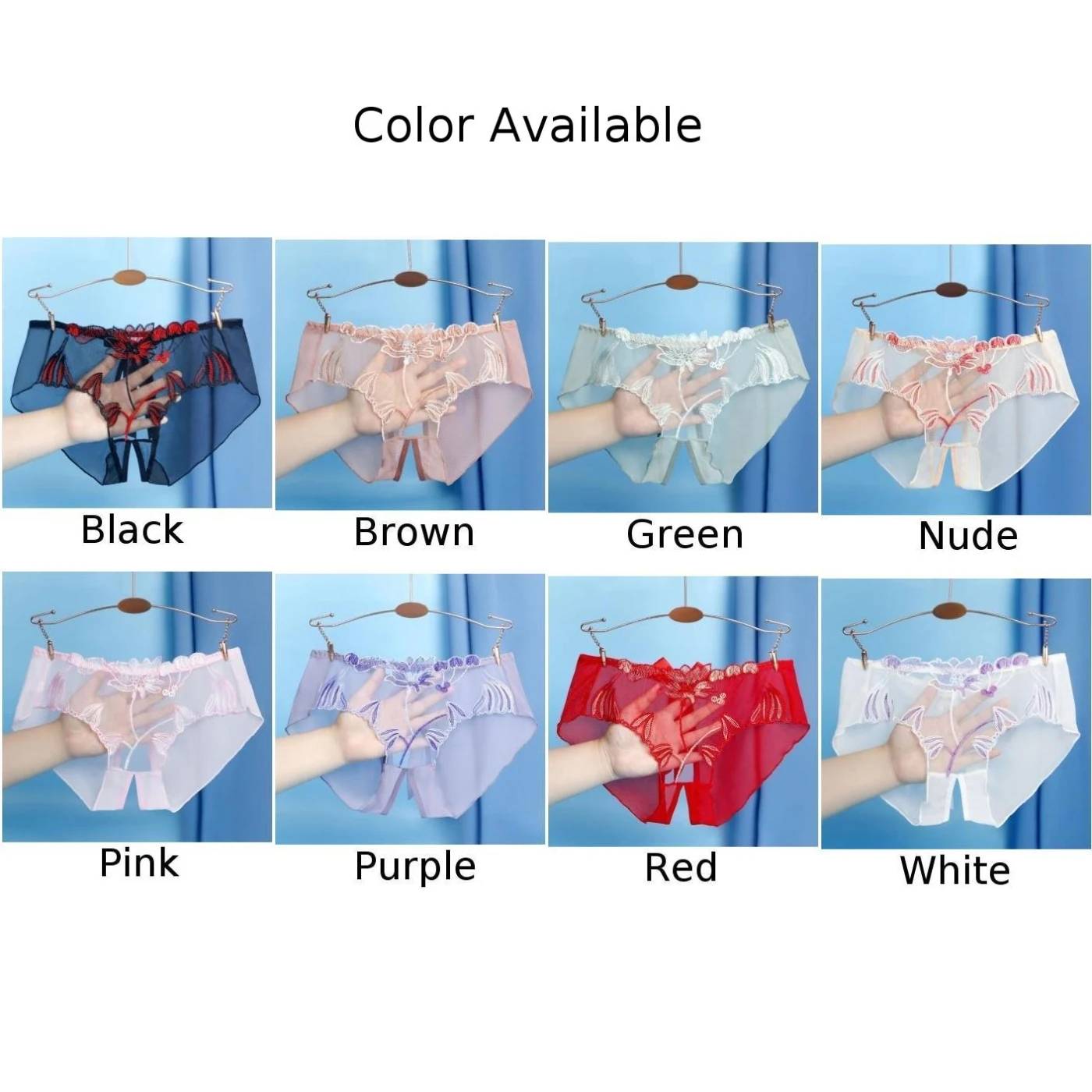 

Sexy Women Lace Underwear Floral Mesh Comfort Sheer Open Crotch Slit Seamless Briefs Panties Soft Underpants
