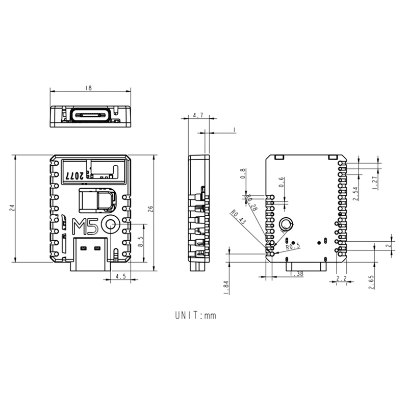 Модуль M5stamp ESP32S3 STAMPS3 Встроенный основной модуль управления ESP32-S3FN8 Чип Макетная