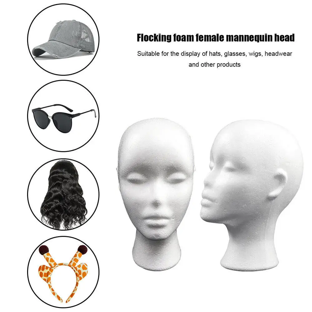 Styrofoam Model Head White Lightweight for Hat Wig Glasses Display Stand Makeup Template Tools Aldult Women Mannequin 1 Pack