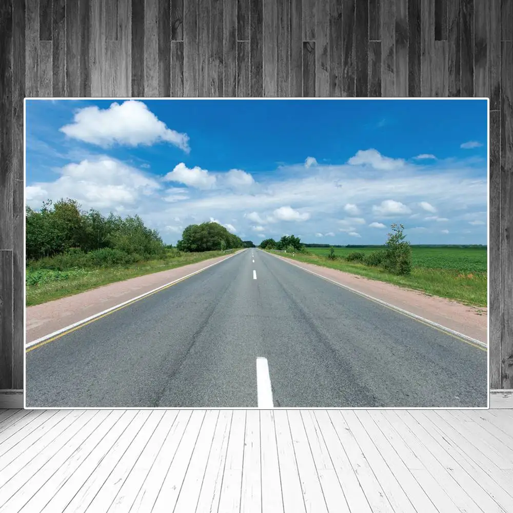 

Countryside Highway Landscape Backdrops Photography Decoration Clouds Blue Sky Field Custom Photobooth Backgrounds Studio Props