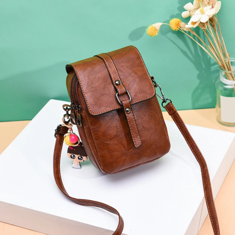 

New Mobile Phone Bag Women Purses Vintage Summer Bag Shoulder Strap Card Holders Doll Pendant Wallet Handbag Pockets For Girls