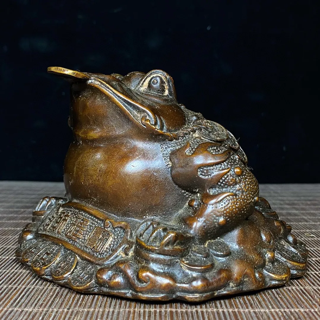 Чистая медь Старая латунь Золотая Жаба кусающая деньги ювелирные изделия