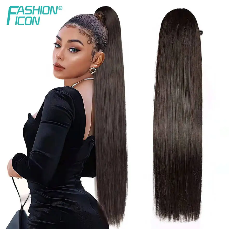Synthetic Drawstring Fack Ponytail 30Inch 180G Long Smooth Straight Natural Extension Hairpieces For Women By FASHION ICON
