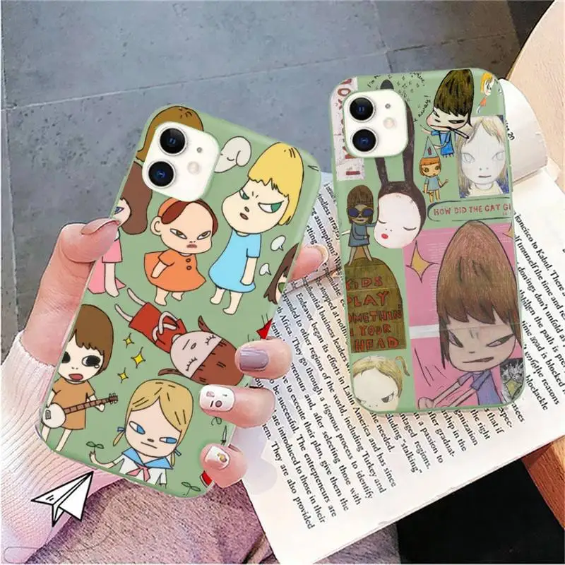 

Art Cartoon Aesthetic Yoshitomo Nara Phone Case for iPhone 14 11 12 13 Mini Pro Xs Max 8 7 6 6S Plus X XR Solid Candy Color Case