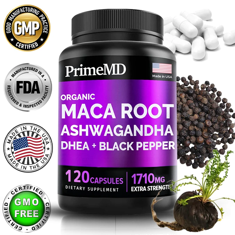 

Organic Maca Root Capsules and Ashwagandha - Stamina, Energy, Mood Support Supplement - Maca Root Capsules for Men and Women
