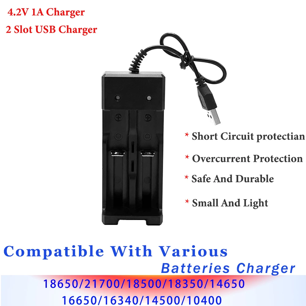 

4,2 в 1A Универсальное зарядное устройство USB 2 слота 18650, умная зарядка, перезаряжаемые литиевые батареи Liion 18500 14500 16650 14650