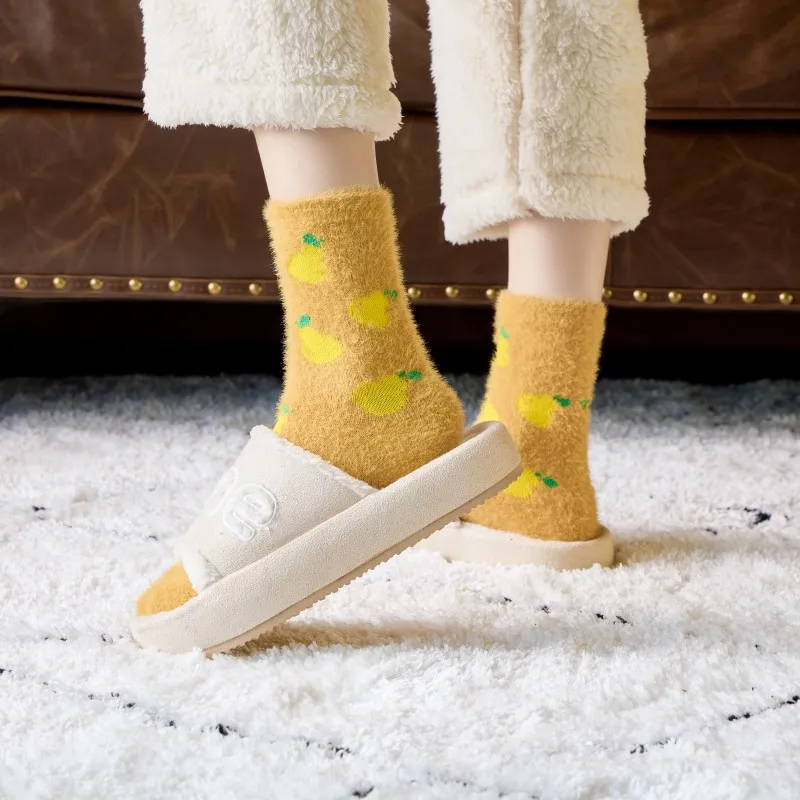 Women Thermal Fluffy Socks Autumn-Winter Snow Socks Girls Ins Fashion Pattern Warm  Color Crew Socks Ladies Floor Sleep Socks