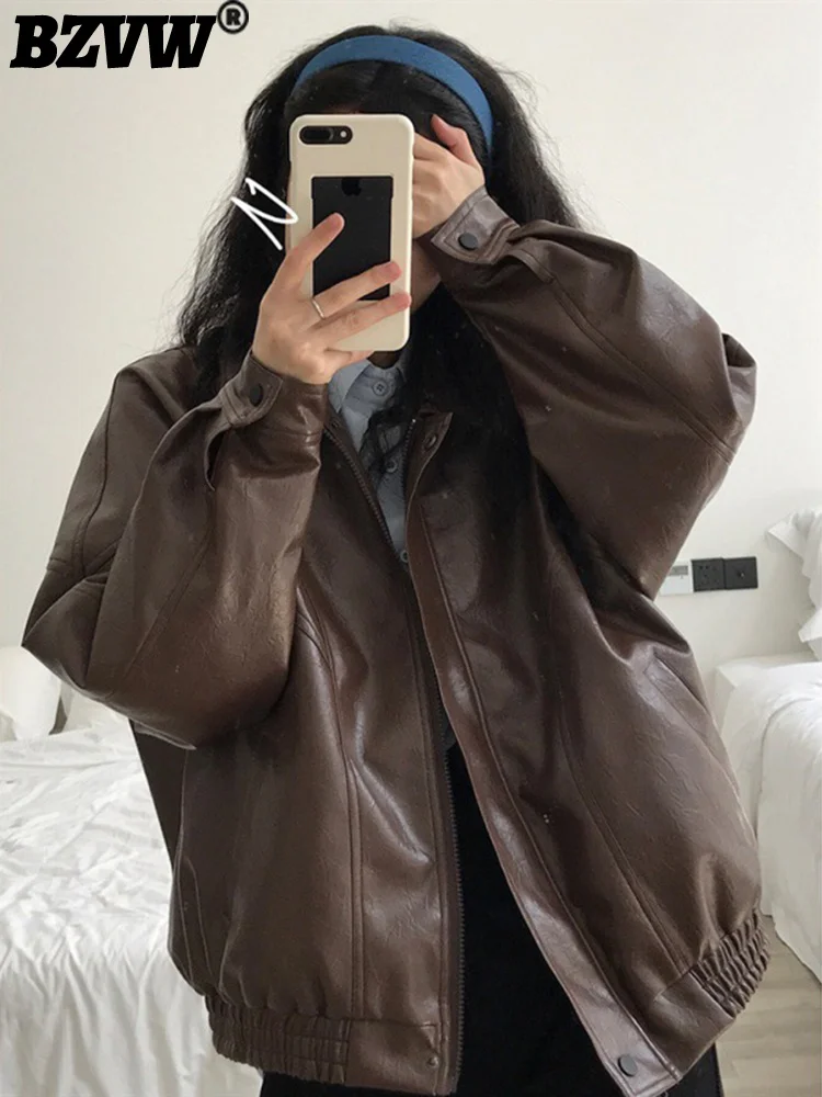 

BZVW PU Leather Loose Short Jacket Women's Long Sleeve Versatile Streetwear Casual Temperament Female Coat Top 2023 New 25X01910