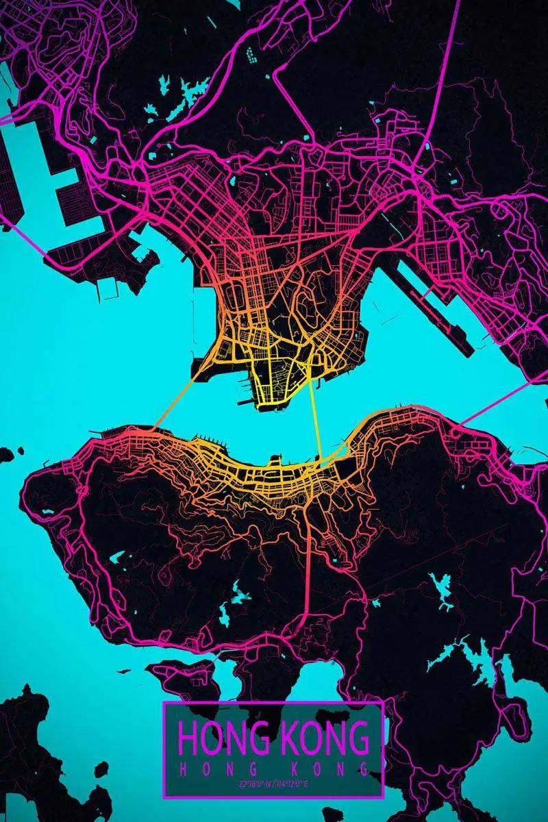 

Неоновая Карта города Гонконг, Настенный декор, ретро винтажная металлическая вывеска, жестяные таблички, неоновая вывеска для дома, клуба, ...