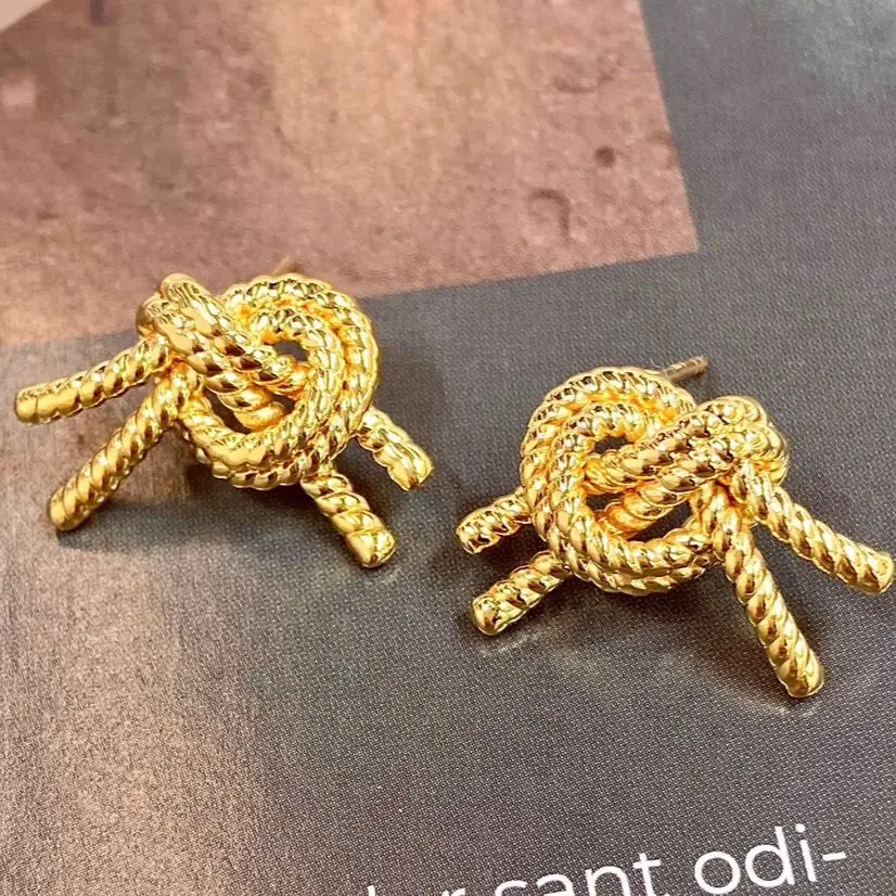 DSHIJOJ женские серьги из желтого золота 18 карат ручная веревка завязанные