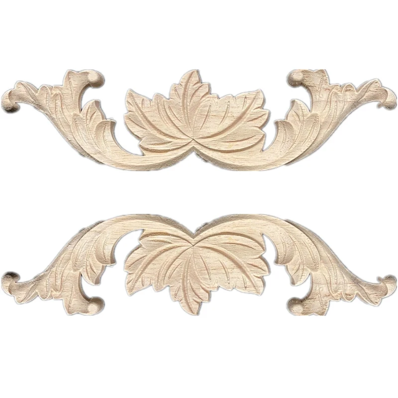2PCS 23cm Wood Carved Long Onlay Applique Unpainted Frame Door Wall Decor for Cabinet Home Furniture Woodcarving Decorative