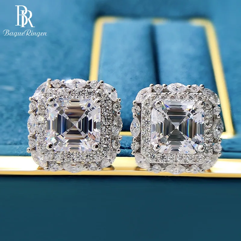 

Bague Ringen 925 Sterling Silver Stud Earrings Vintage 7*7mm Square Gemstone Wedding Anniversary Fine Jewelry Gifts