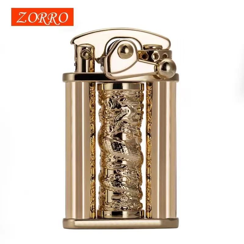 

ZORRO Kerosene Lighter Rocker Retro Grinding Wheel Windproof Petroleum Lighters Brass Brushed Cigarette Lighters Gift for Men