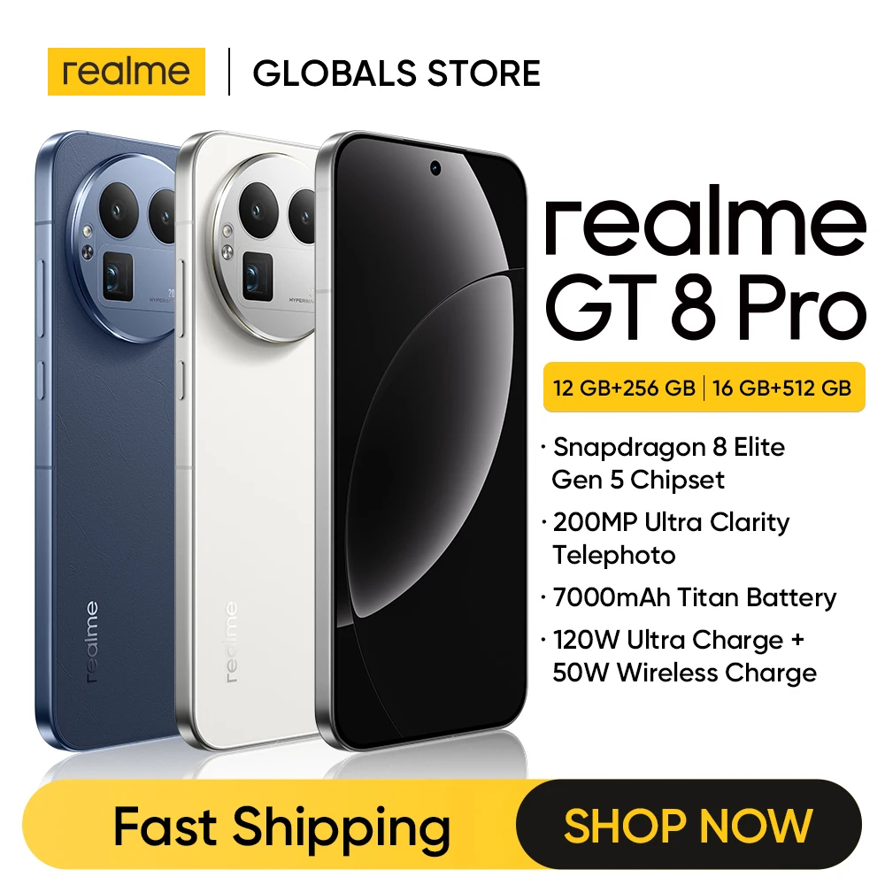 Фото Смартфон Realme GT 8 Pro, набор микросхем Snapdragon 8 Elite Gen 5, аккумулятор 7000 мАч, 200 МП, телеобъектив 6,79 дюйма, 144 Гц, 2K AMOLED-дисплей, NFC №1