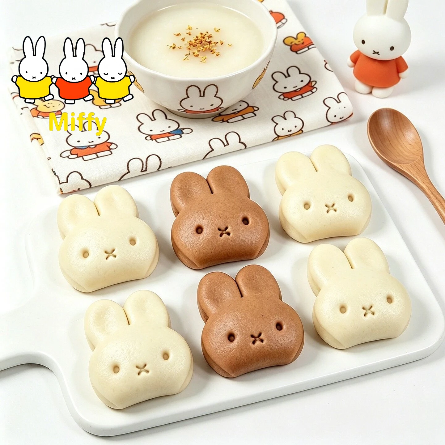 Фото Форма для выпечки Kawaii Miffy: милый мультяшный кролик Миффи, форма для хлеба в виде листа лотоса, 3D-инструмент для выпечки детского питания и хлеба с мультяшным дизайном №1