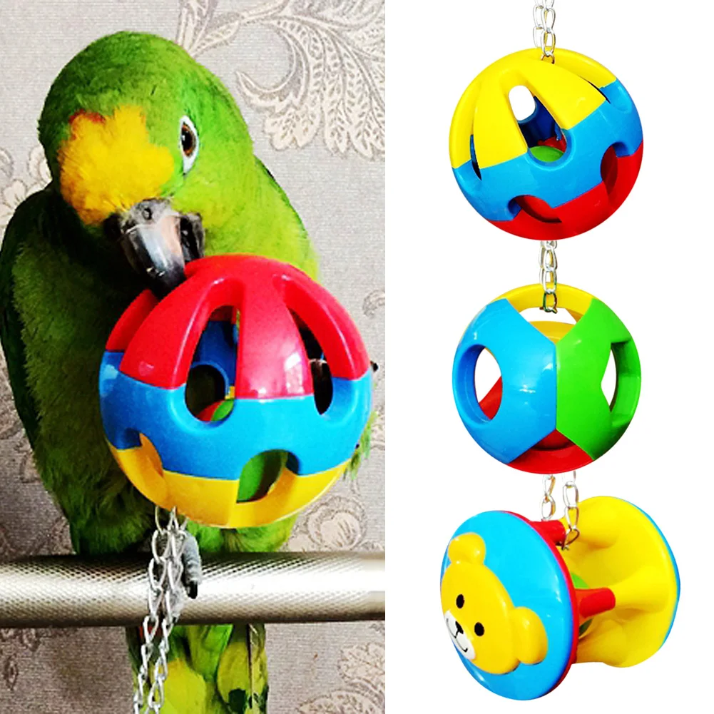 

Забавная игрушка для животных, кусание птиц, игрушка для попугаев, жевательный шар, клетка, подвесной кокатиэль, птицы, колокольчик, яркий цв...