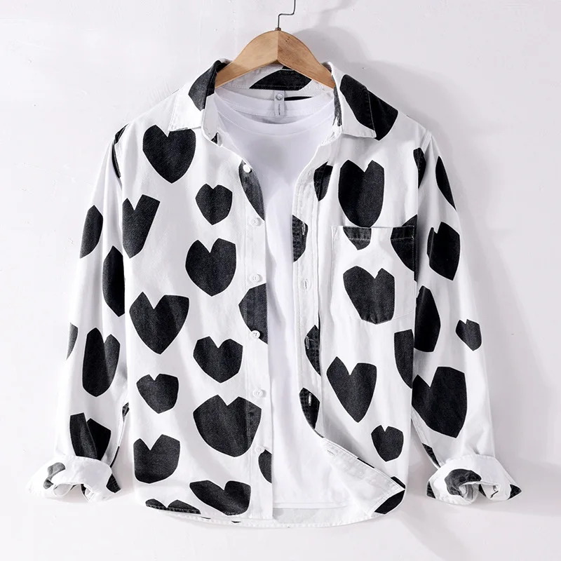 Мужская хлопковая рубашка с длинными рукавами черная классическая Повседневная