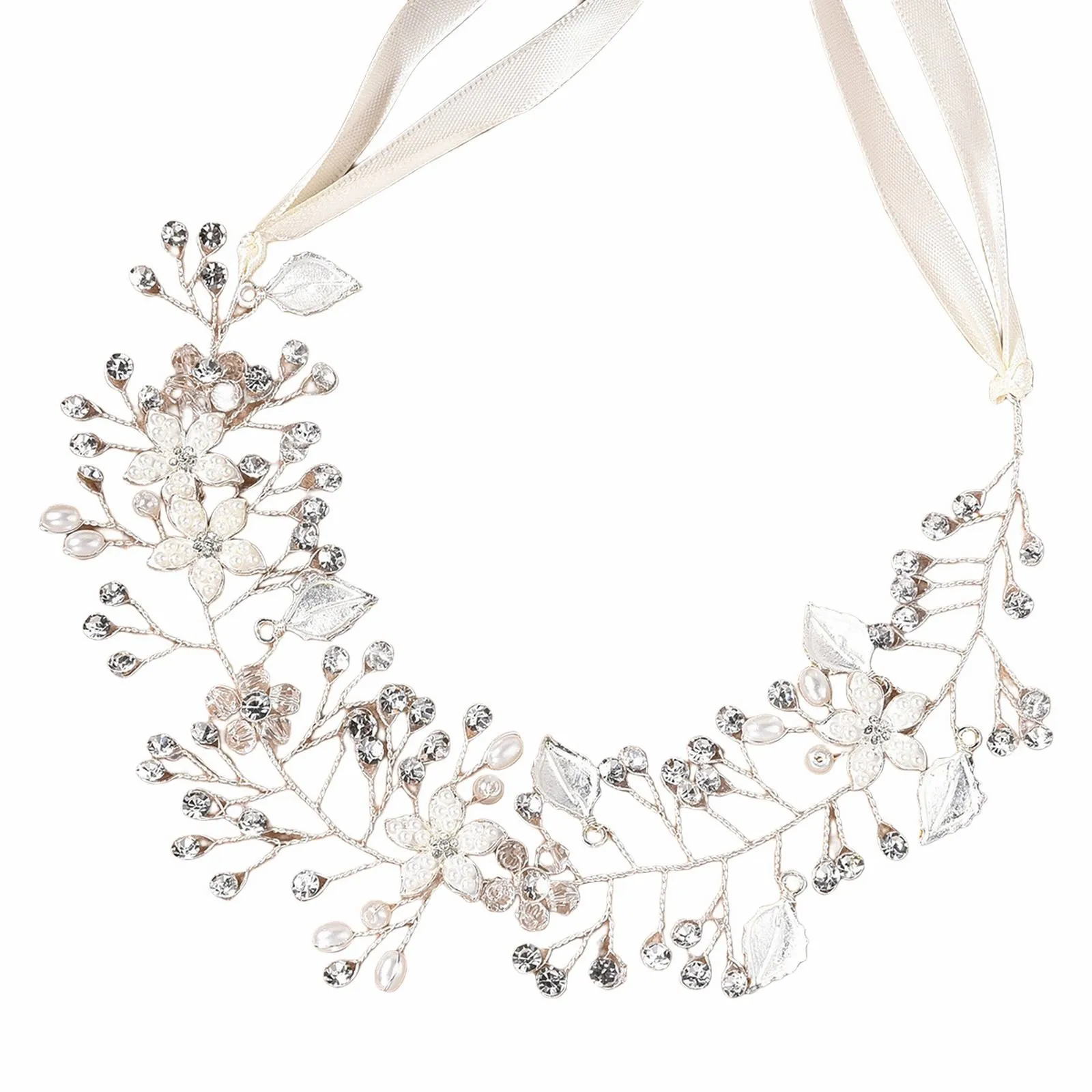 

Обруч для волос для невесты, аксессуары для волос для студии, украшение для волос ручной работы с бриллиантами, цветы, белые листья, мягкая ц...