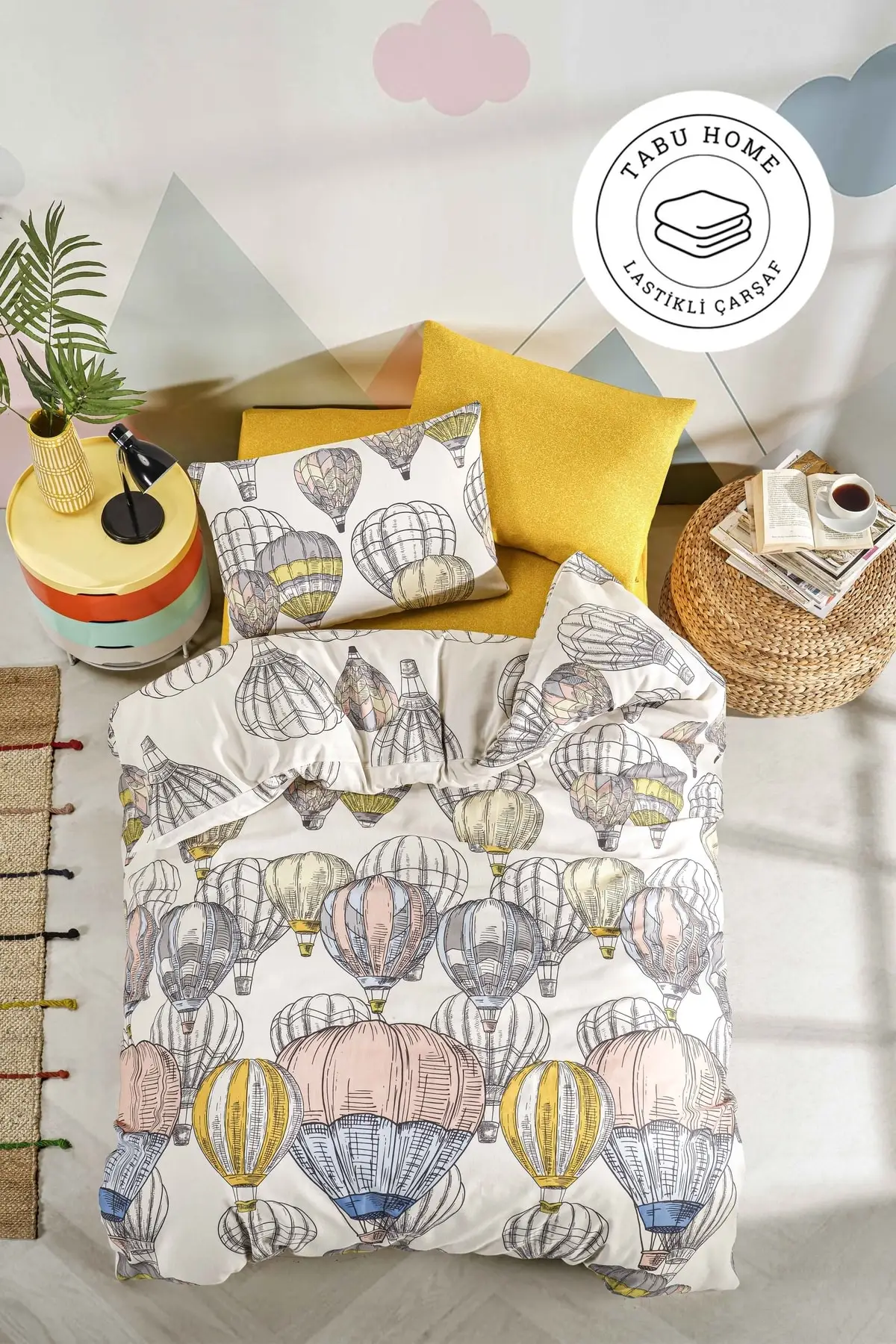 

Linens Set Cappadocia Balloon Linen Elastic Cream Single Duvet Cover Set