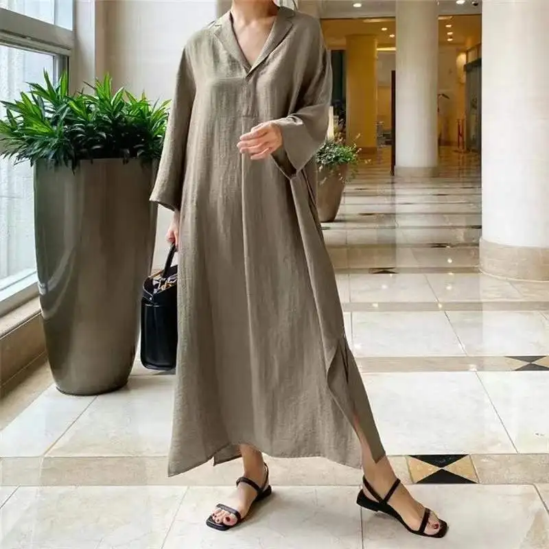 

Платье-рубашка из хлопка и льна, свободное летнее платье до колен, Модный женский пляжный богемный летний сарафан, 2022