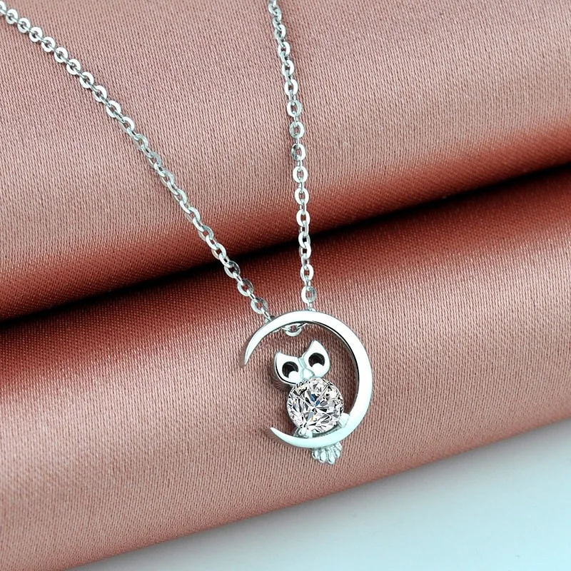 

Necklace Women's 925 Sterling Silver Rose Gold Plated Owl Clavicle Chain Simple and Light Luxury Color Silver Necklace Live Room