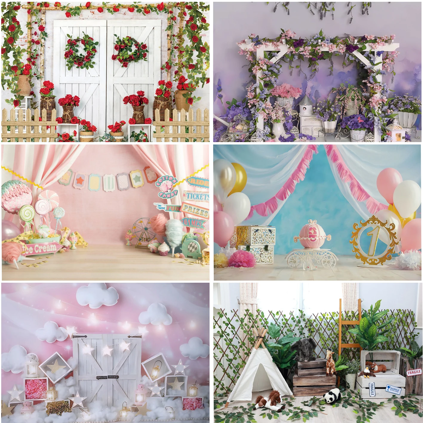 

Фон для фотосъемки новорожденных с изображением деревянных досок и цветов