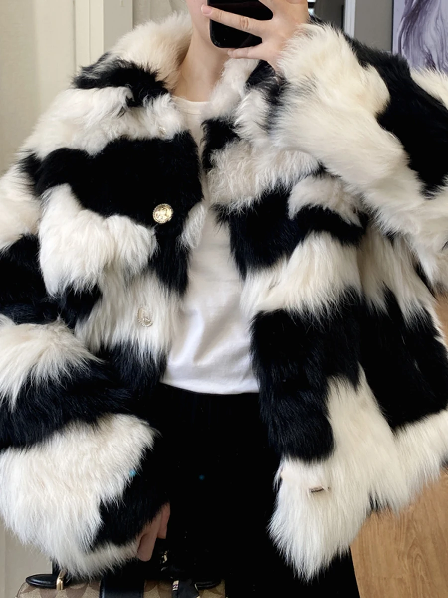 Environmental Protection Faux Fur Coat Female New Short Autumn and Winter Black White Toka All-Match Casual Fox Fur Plush Jacket